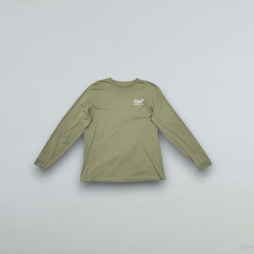 Olive Green American Flag Whale Graphic Long Sleeve Shirt Men’s Large